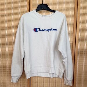 Champion White Crewneck with Blue and Red Logo